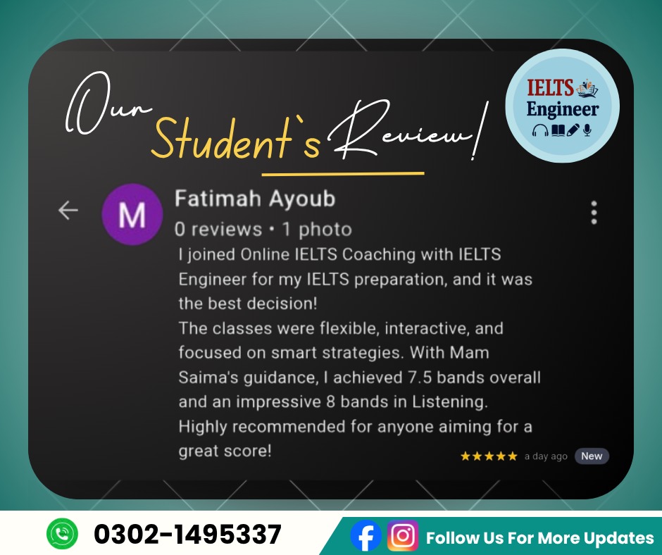 Student testimonial for online IELTS coaching for UK student visa from Pakistan